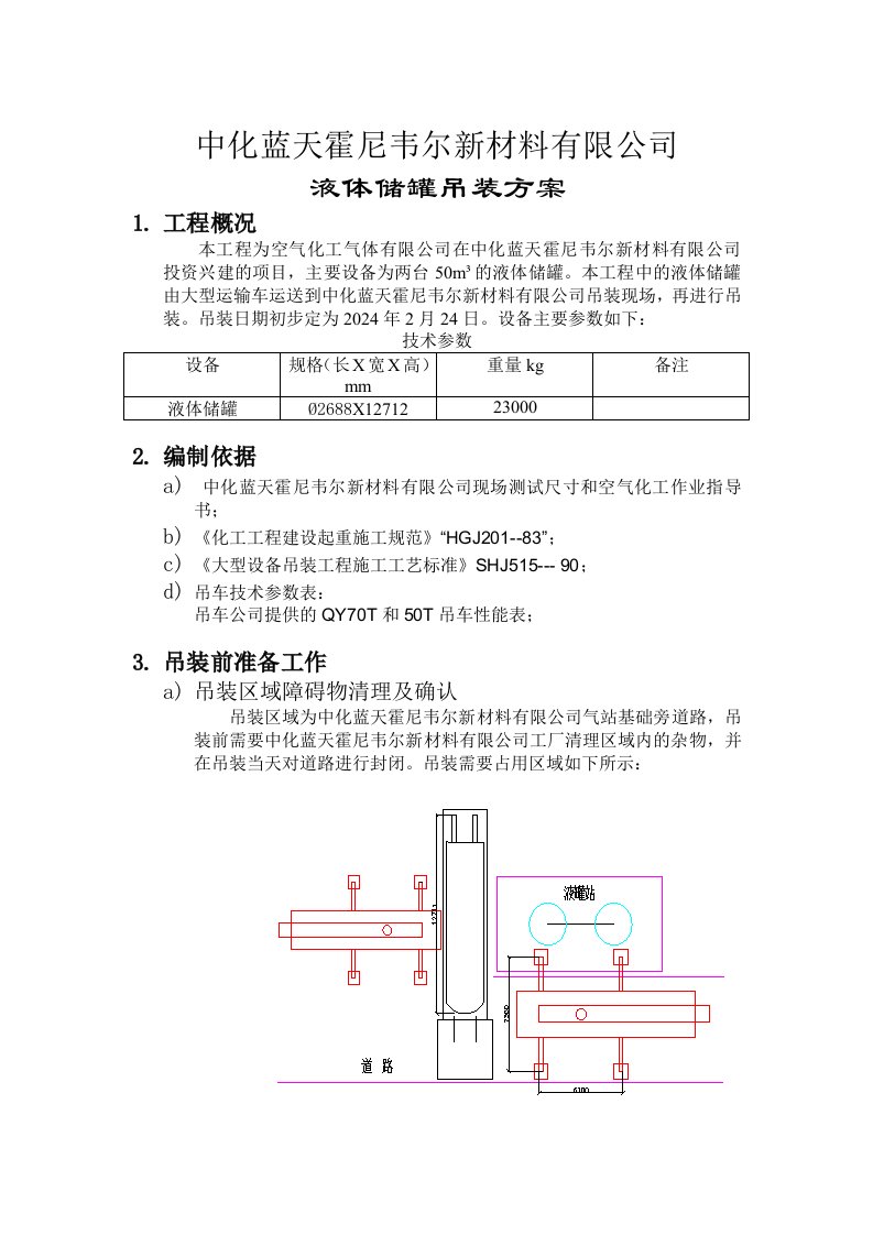 霍尼韦尔新材料有限公司液体储罐吊装方案