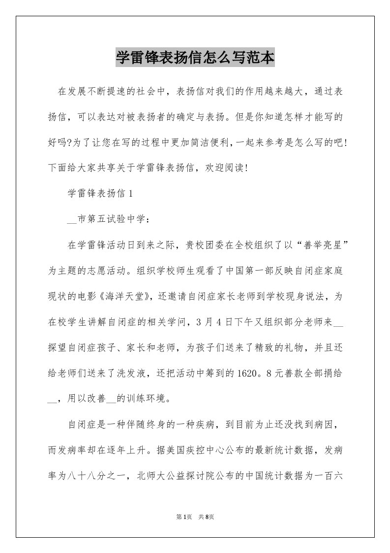 学雷锋表扬信怎么写范本