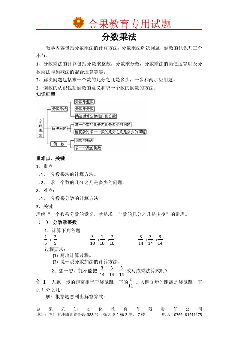 六年级分数乘法,分数除法讲解(精华)