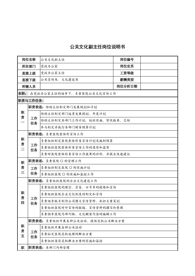 推荐-公关文化副主任岗位说明书