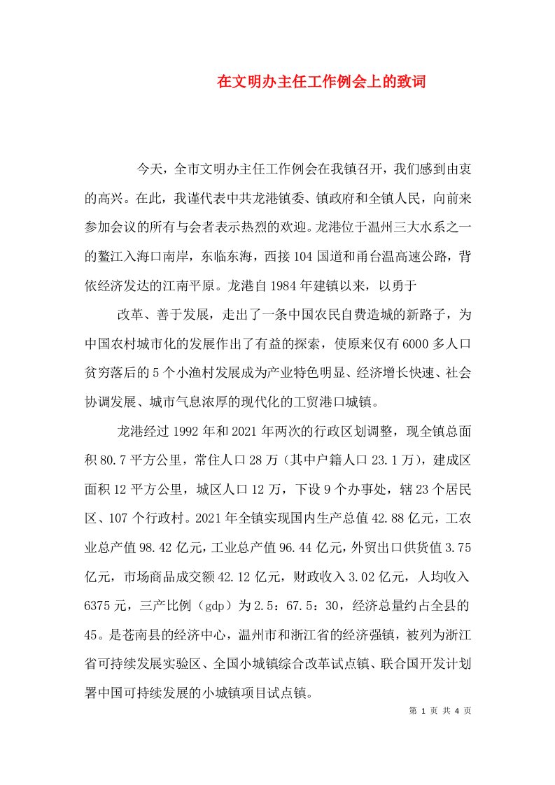 在文明办主任工作例会上的致词一