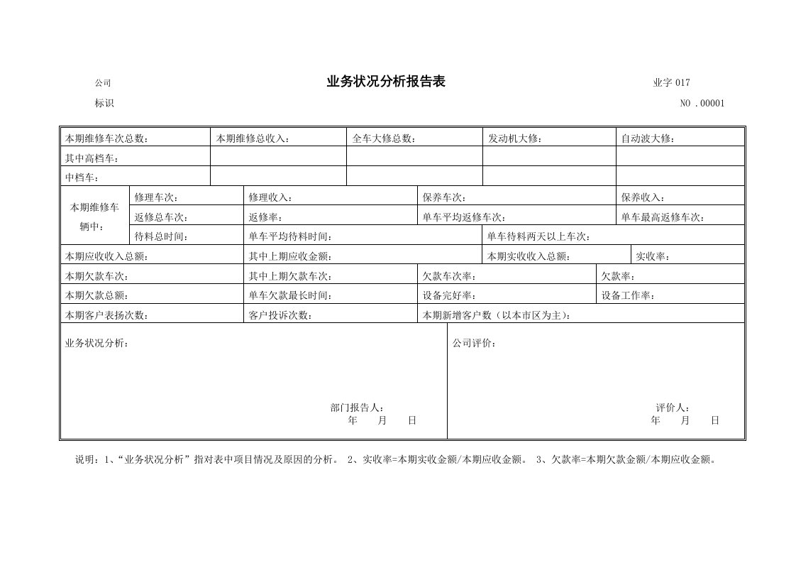 汽车行业-某4s汽车美容店公司业务状况分析报告表01