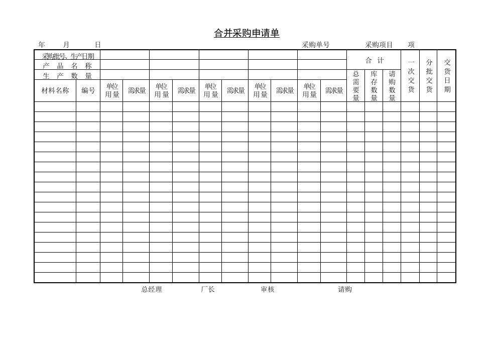 精选合并采购申请单