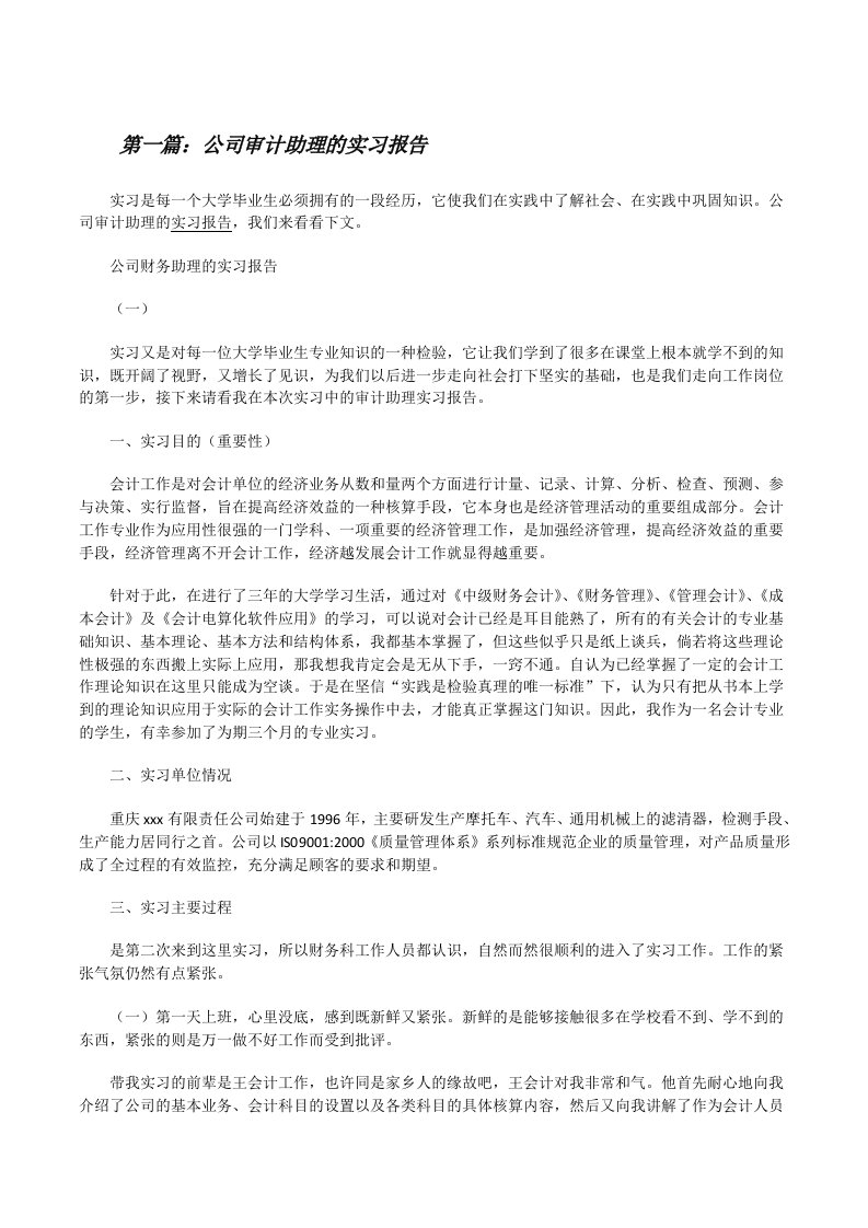 公司审计助理的实习报告[修改版]