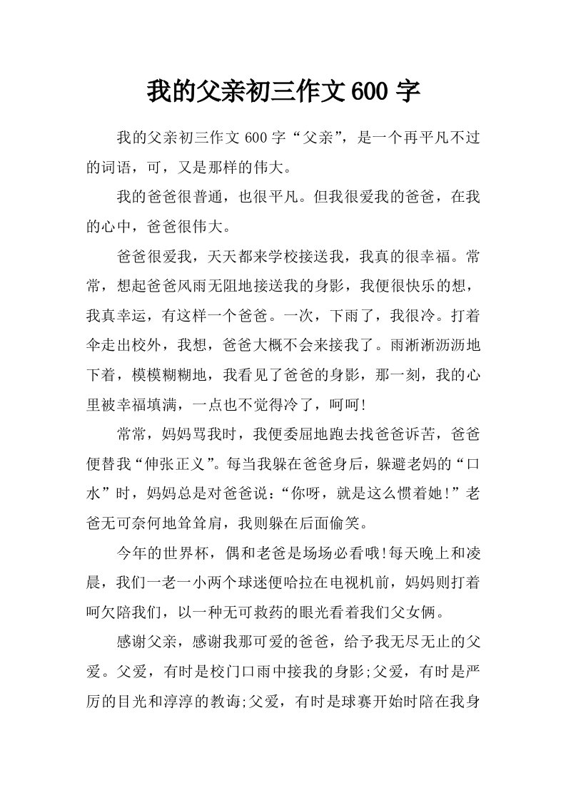 我的父亲初三作文600字