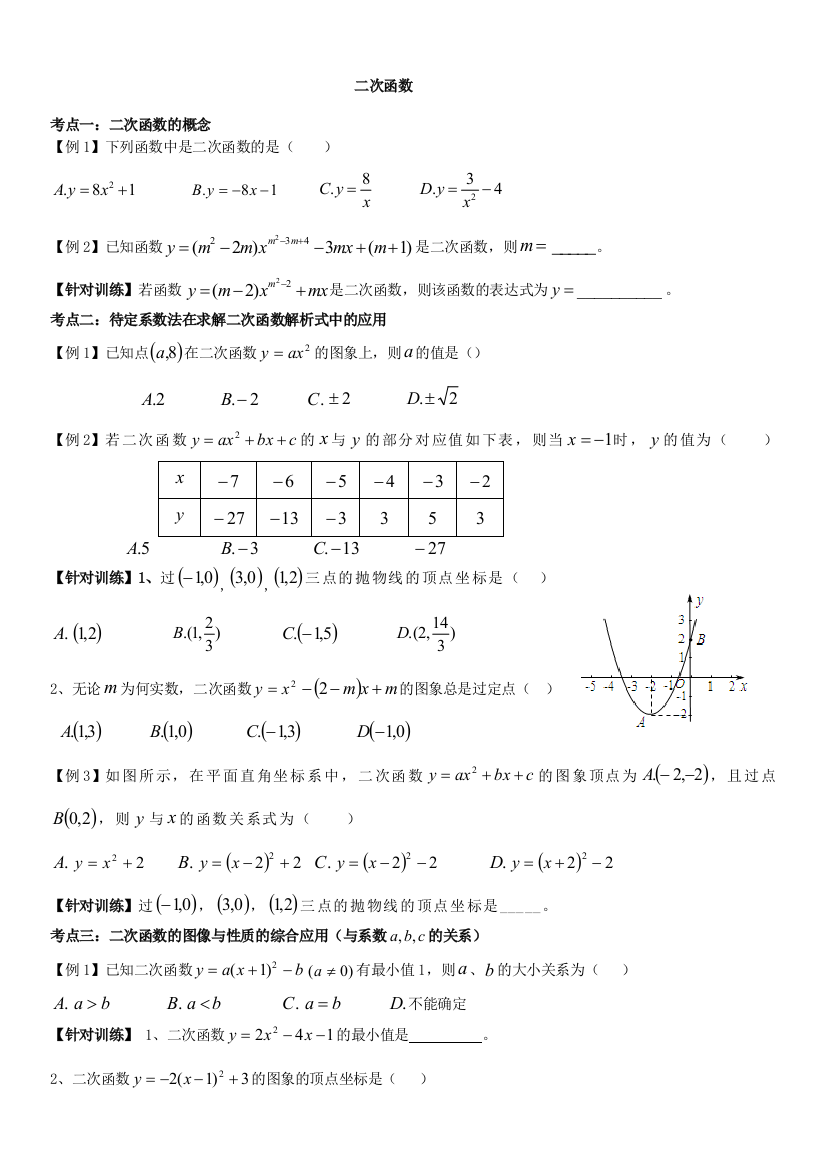 最全2018二次函数概念复习专题讲义完整版