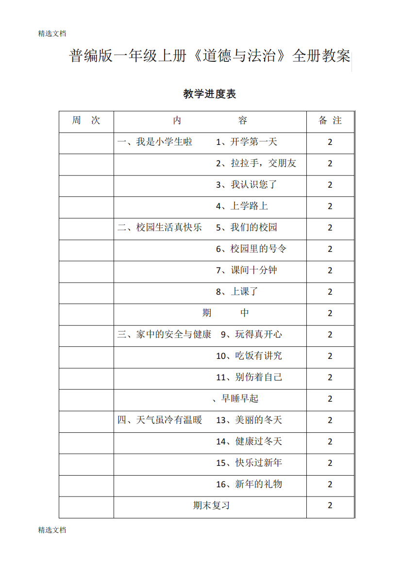 2024年部编版人教版小学一年级上册《道德与法治》教案全册精品版_图精品