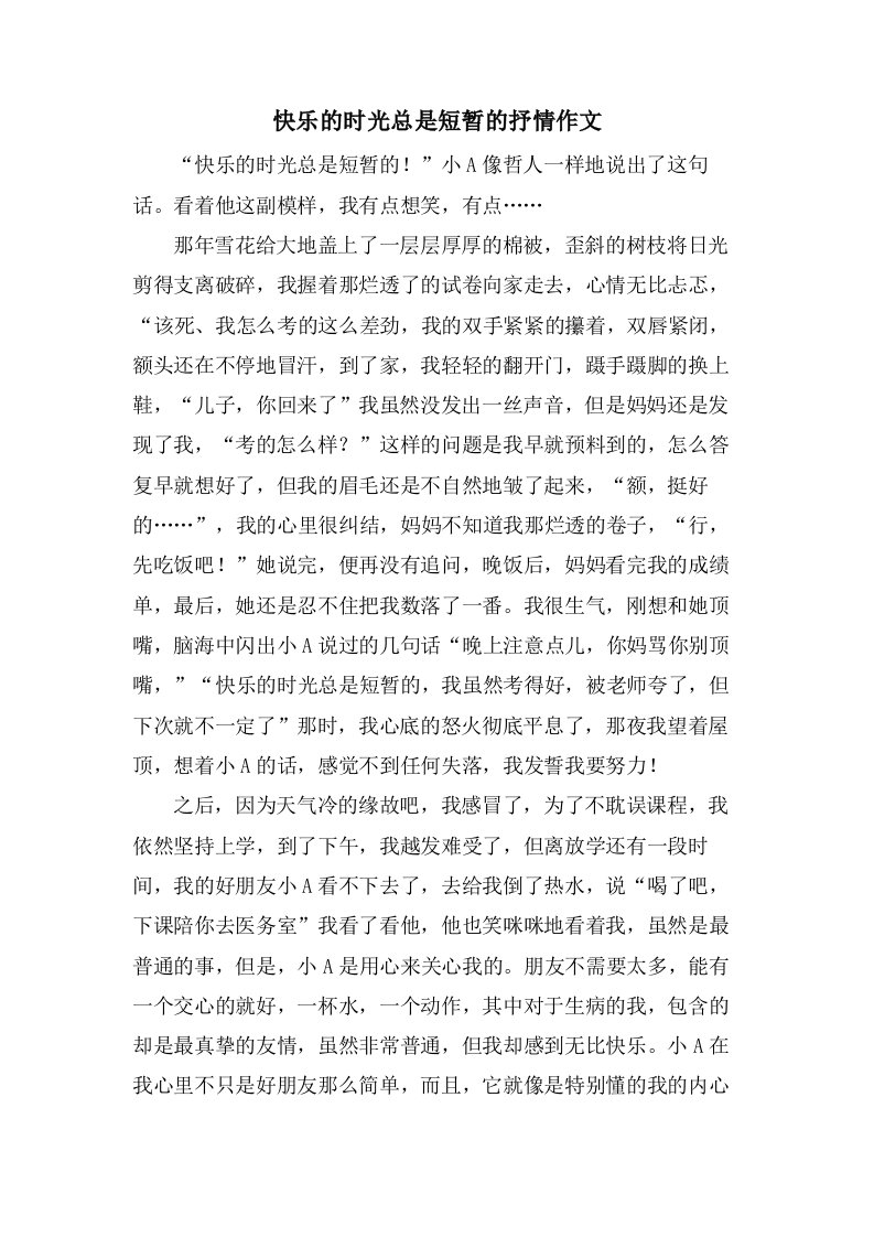 快乐的时光总是短暂的抒情作文