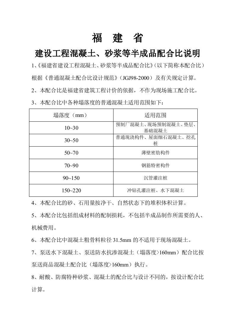 福建省建设工程混凝土、砂浆等半成品配合比