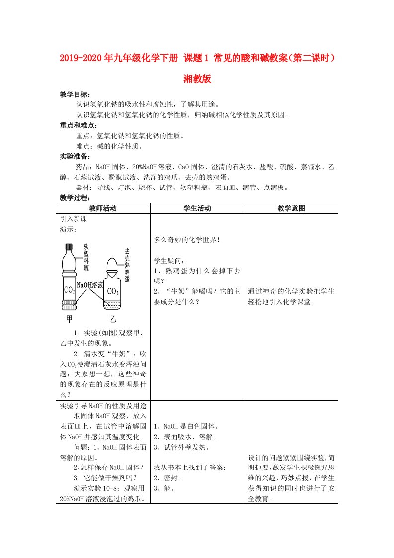 2019-2020年九年级化学下册