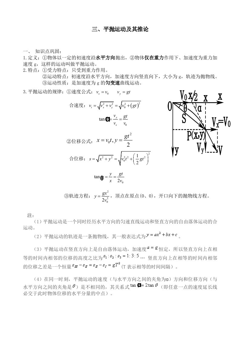 平抛运动知识点总结及解题方法归类总结