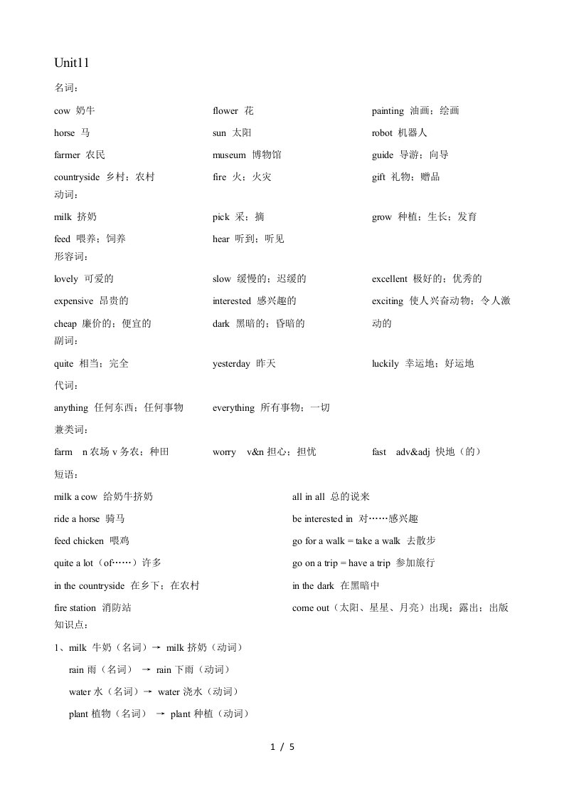 人教版七年级下册英语unit11知识点