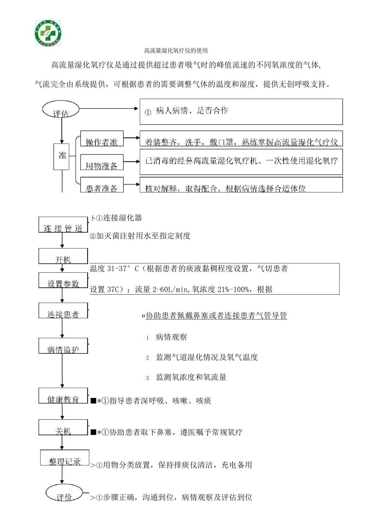 高流量湿化氧疗仪的使用