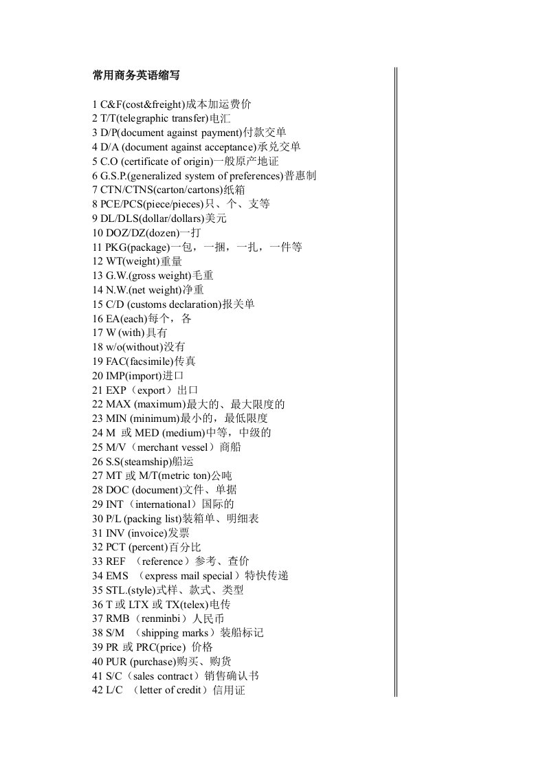 常用商务英语缩写
