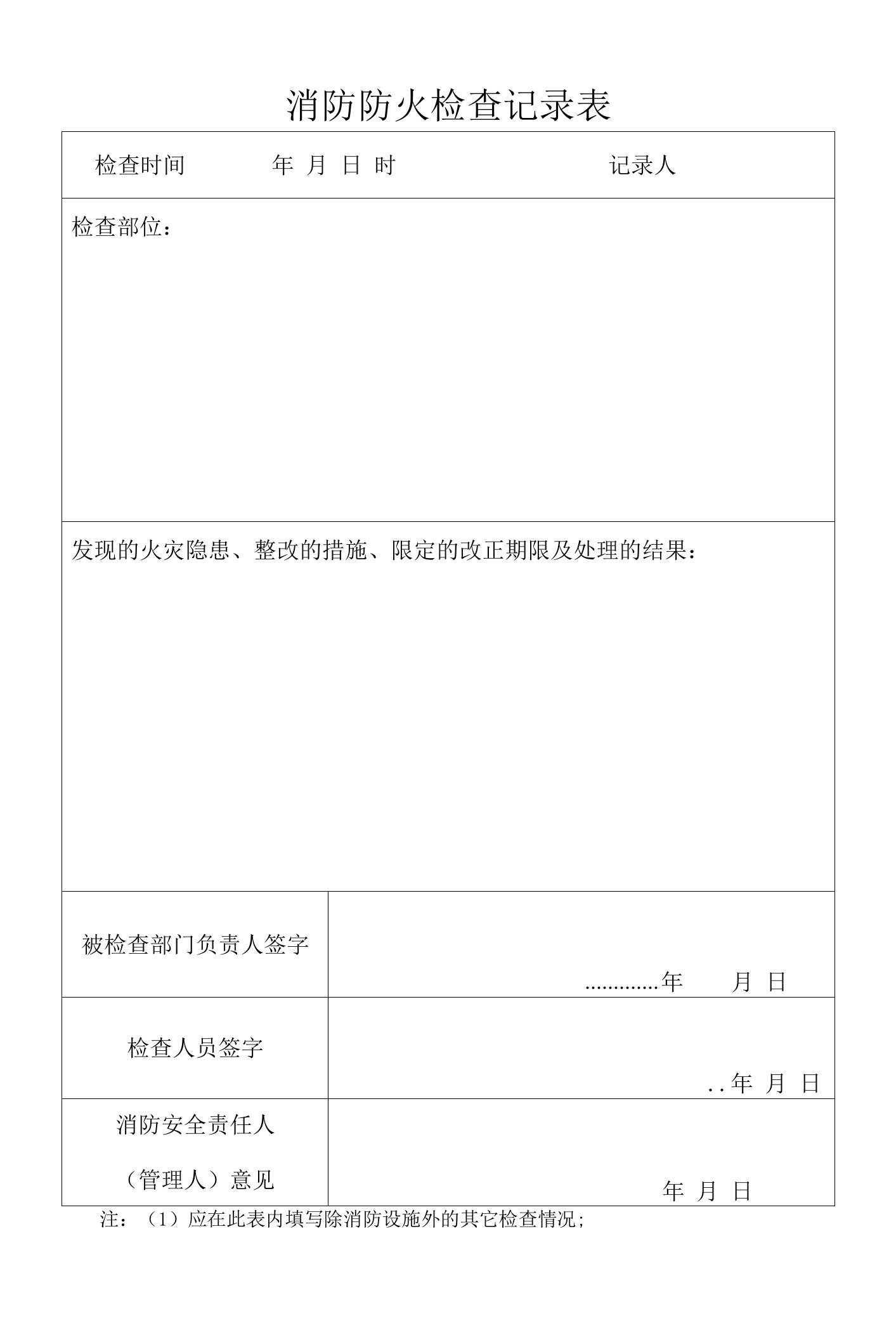 消防防火检查记录表