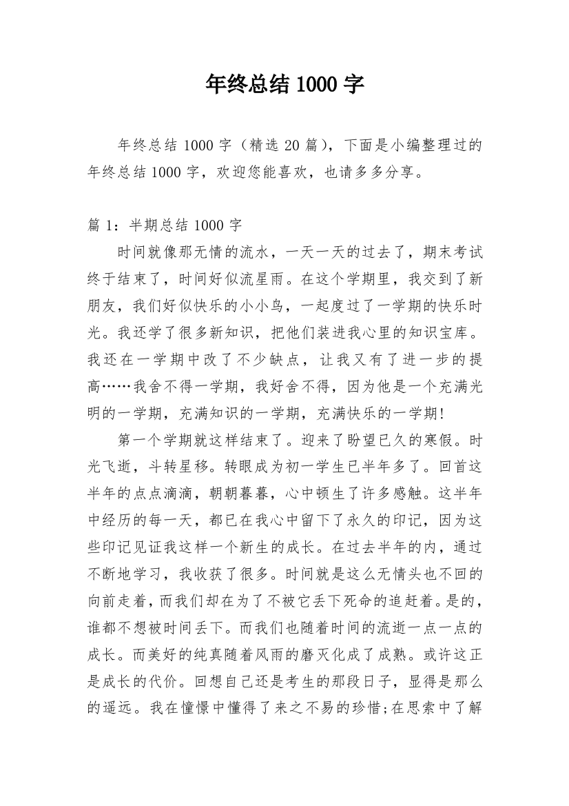 年终总结1000字