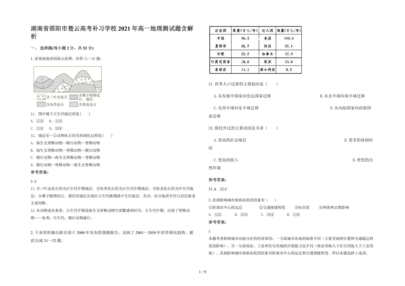 湖南省邵阳市楚云高考补习学校2021年高一地理测试题含解析