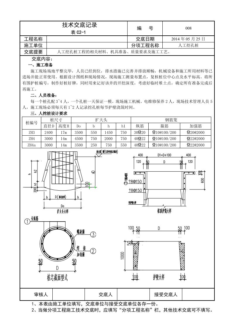 人工挖孔桩技术交底记录