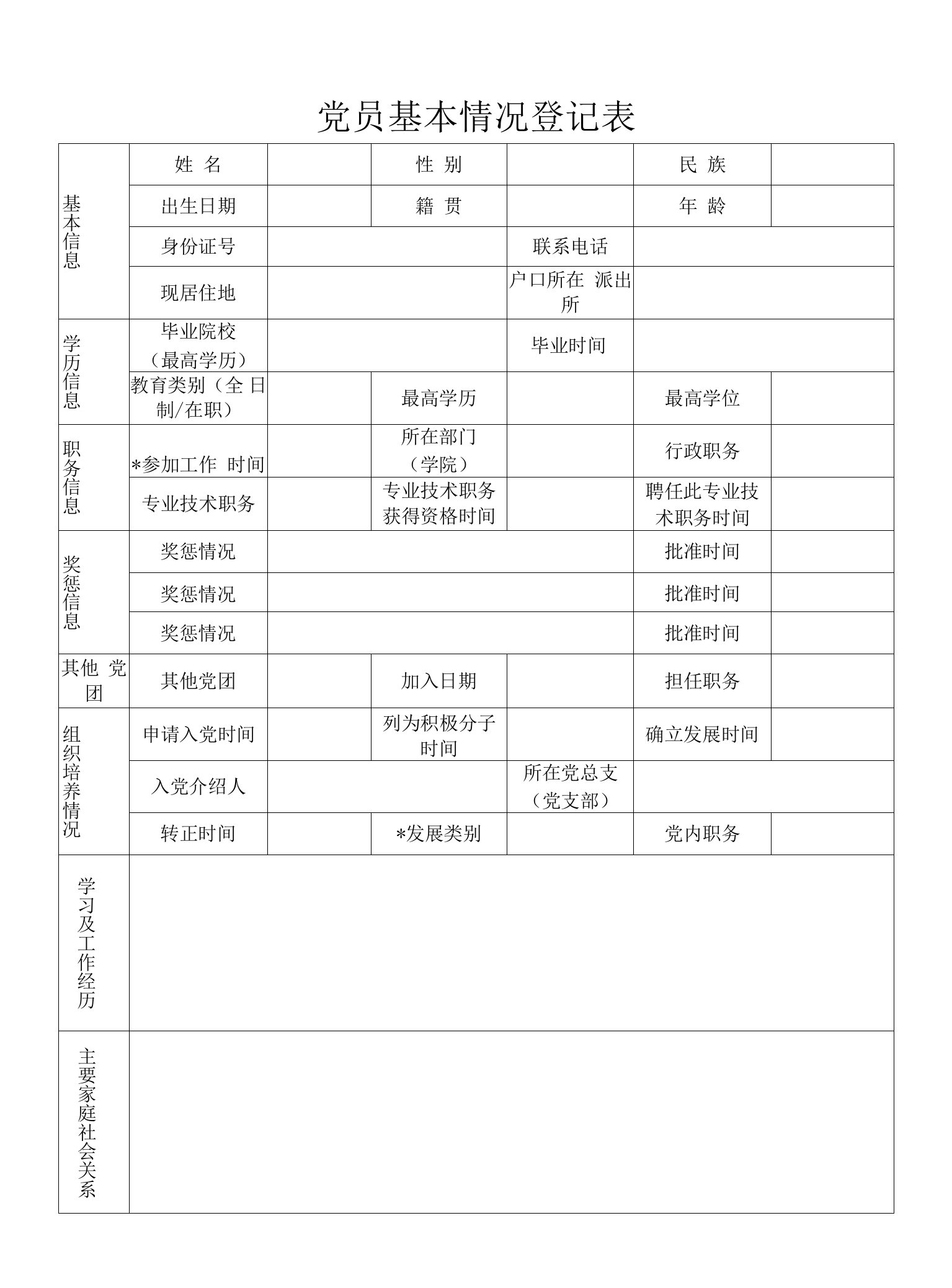 党员基本情况登记表