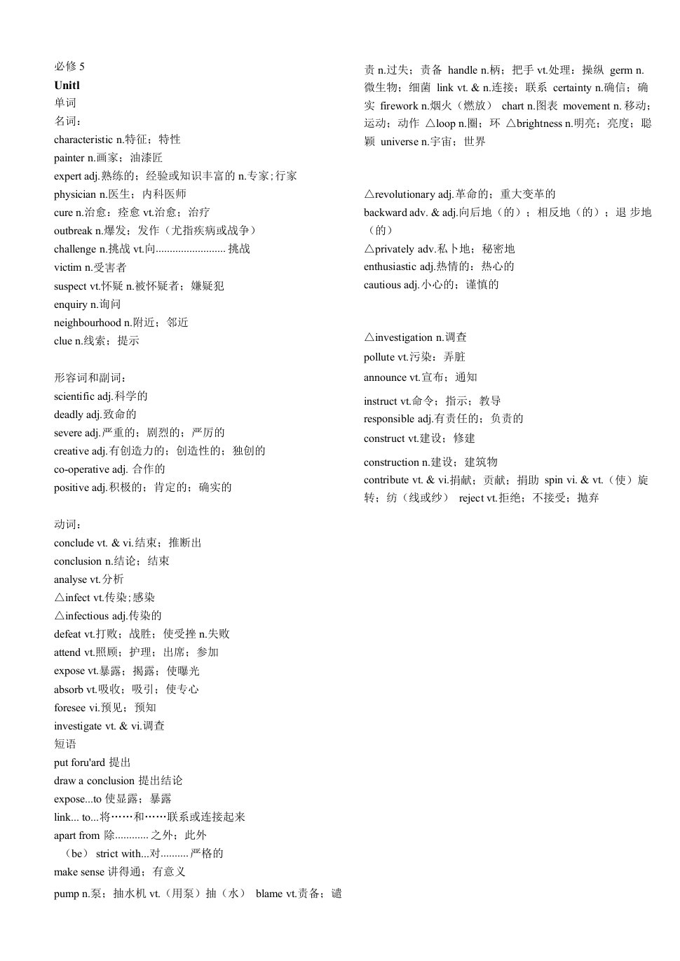 (词类)高中英语必修5单元词汇