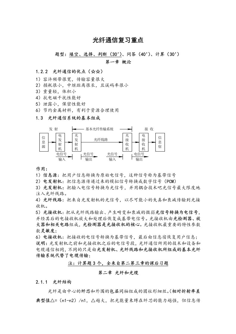 光纤通信复习重点