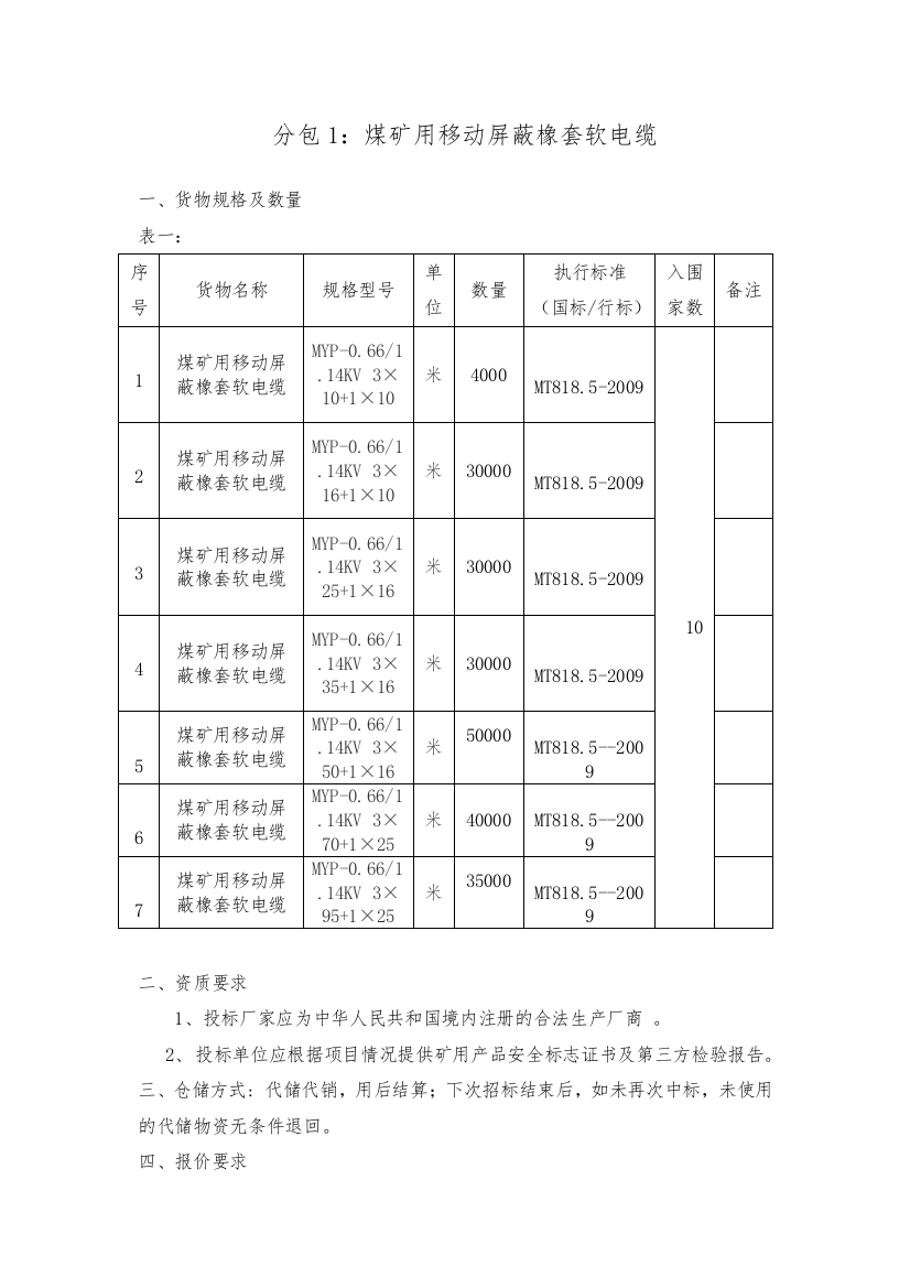 分包1煤矿用移动屏蔽橡套软电缆