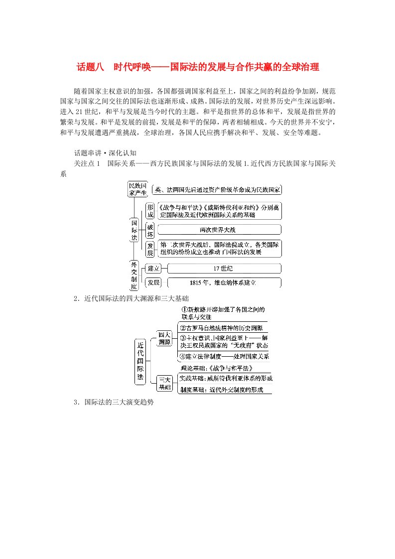 新教材专题版2024高考历史二轮专题复习第三编世界史步骤三话题八时代呼唤__国际法的发展与合作共赢的全球治理教师用书