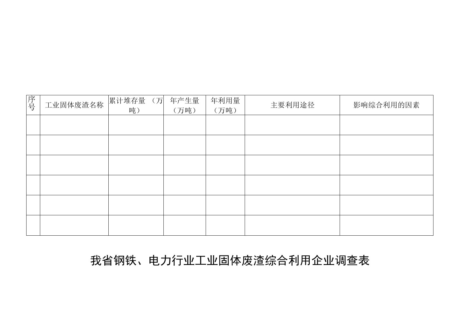 我省钢铁、电力行业工业固体废渣综合利用企业调查表