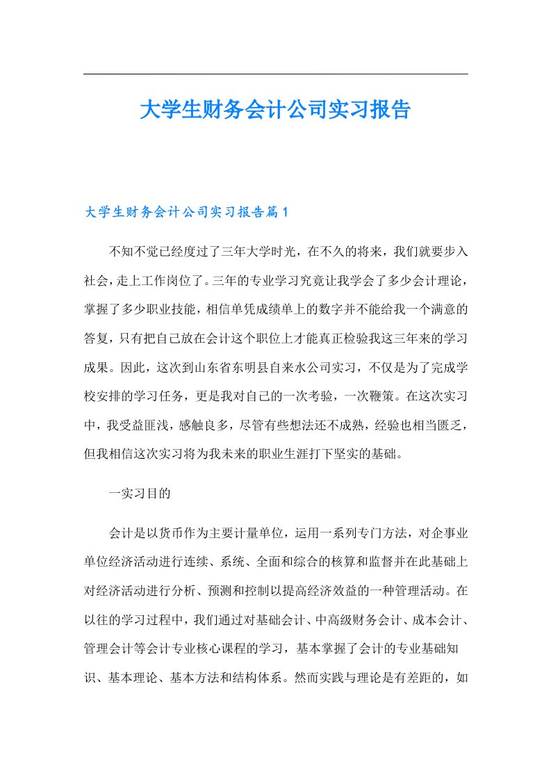 大学生财务会计公司实习报告