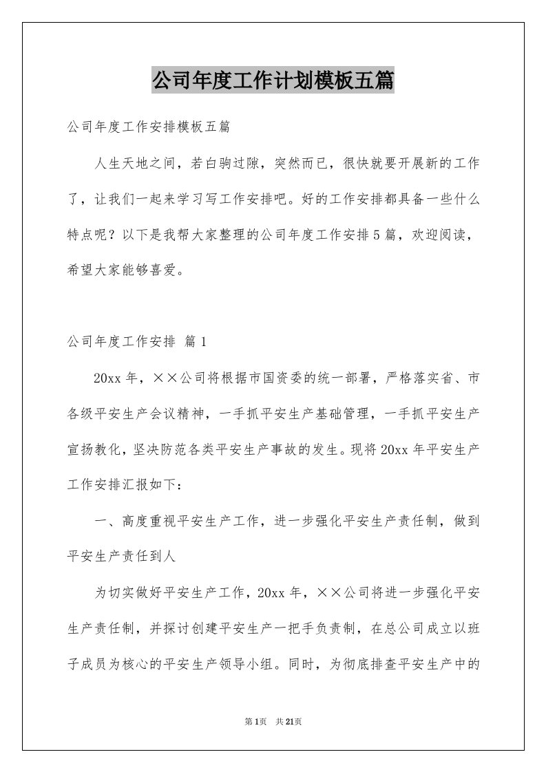 公司年度工作计划模板五篇例文