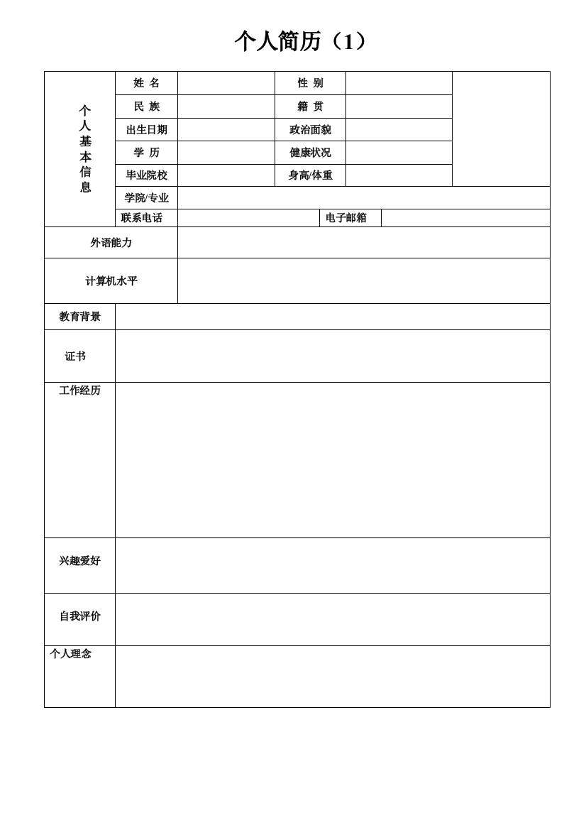 个人简历模板(精选完整版12套)