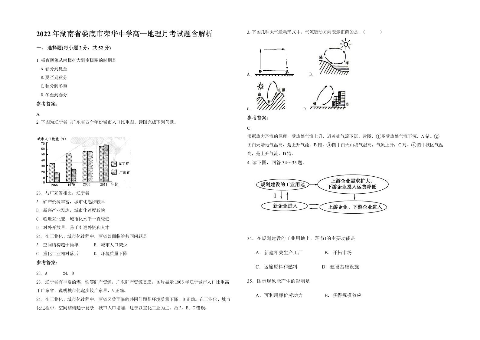 2022年湖南省娄底市荣华中学高一地理月考试题含解析