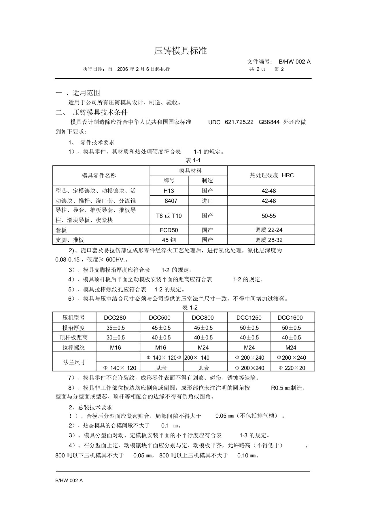 压铸模具标准