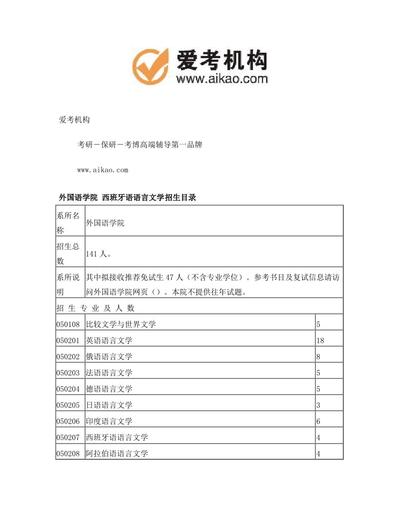 北京大学西班牙语语言文学考研+招生人数+参考书+报录比+复试分数线+考研真题+考研经验+招生简章