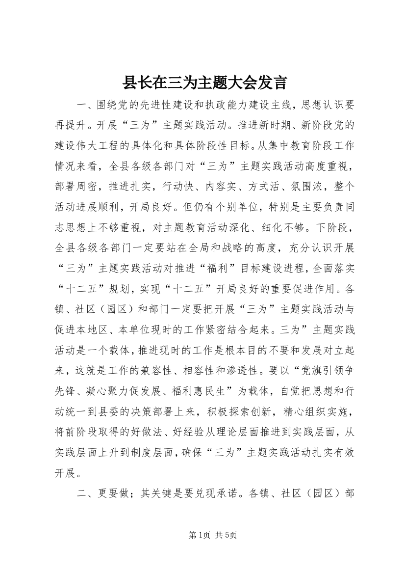 县长在三为主题大会发言