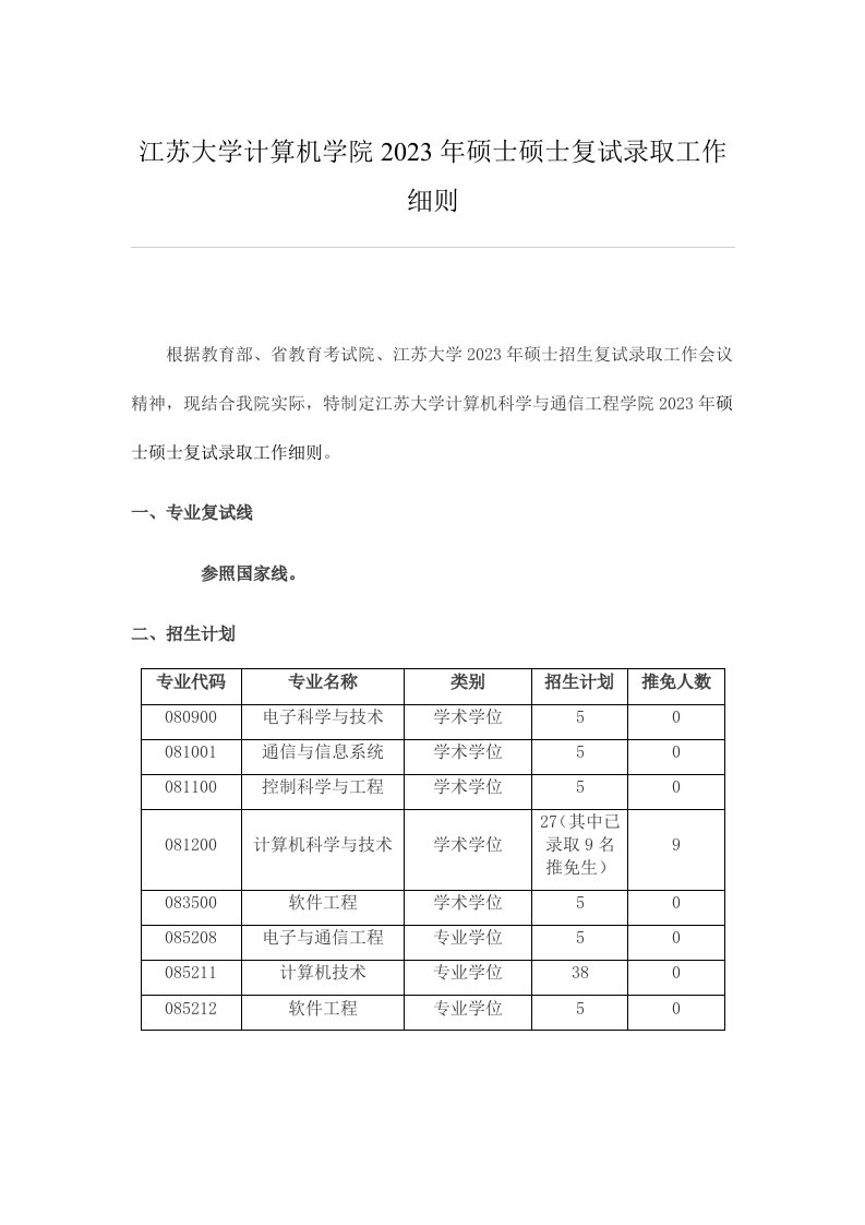 江苏大学计算机学院硕士研究生复试录取细则doc