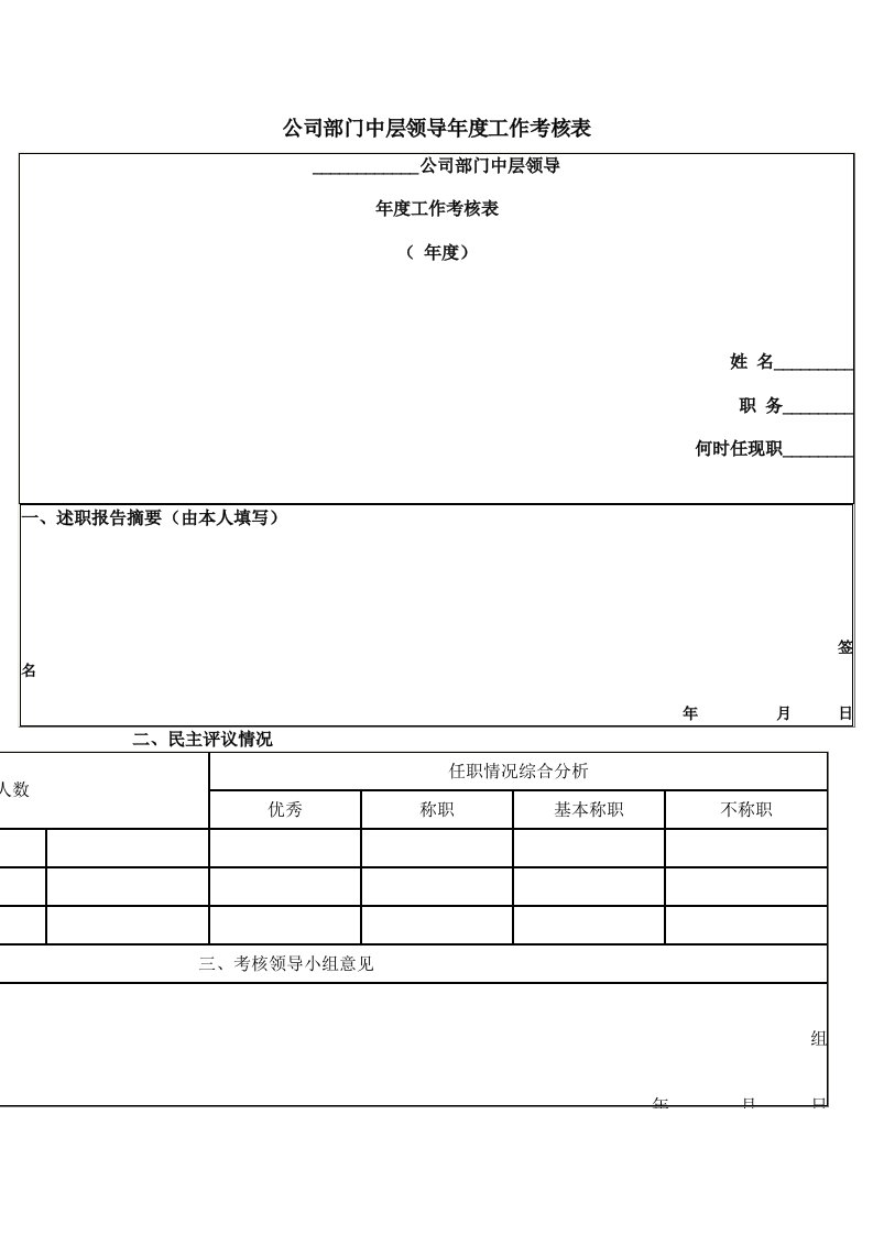 重要干部、高层领导的人事考核表格