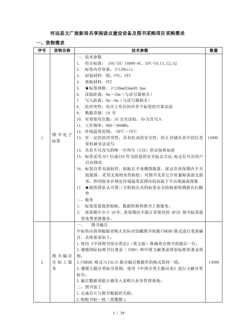 怀远县文广旅新局共享阅读点建设设备及图书采购项目采购需求