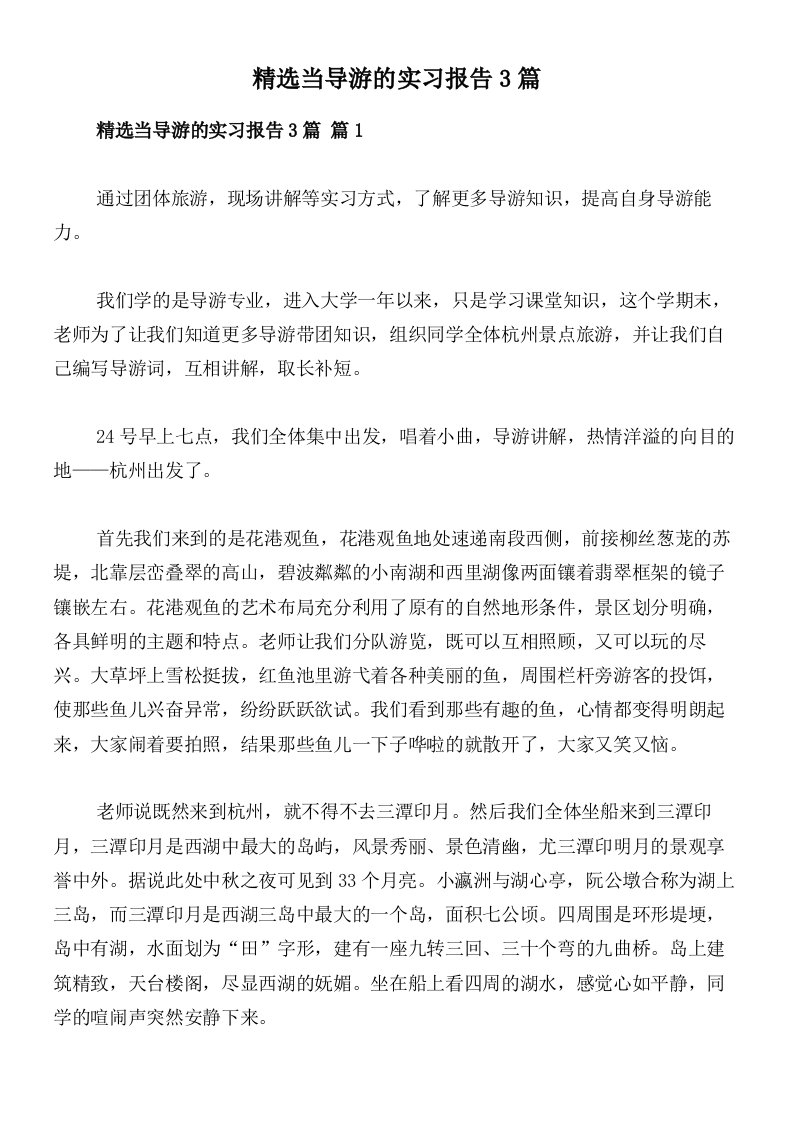 精选当导游的实习报告3篇