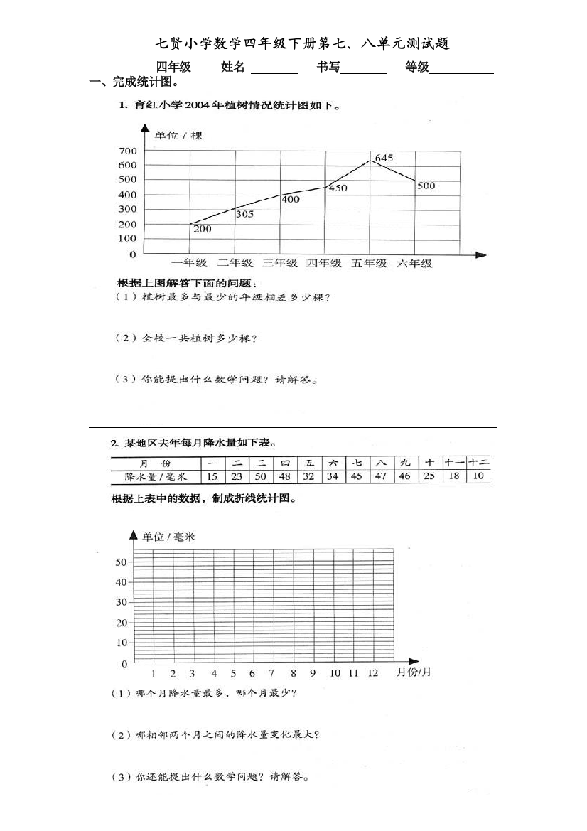 四年级数学第六、七单元