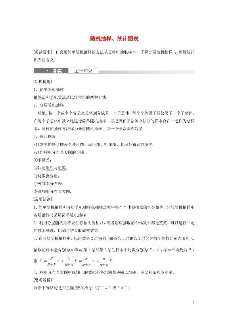 2023年高考数学一轮复习第九章统计与成对数据的统计分析1随机抽样统计图表练习含解析