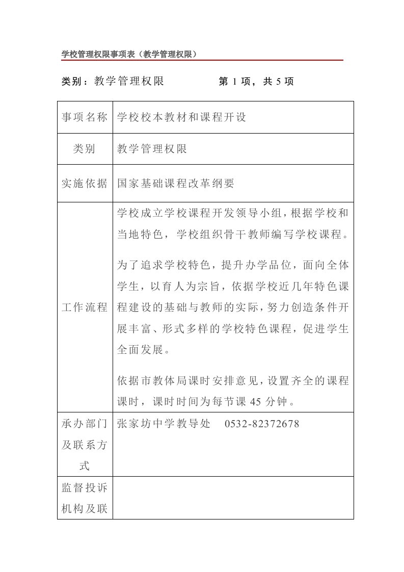 学校管理权限事项表