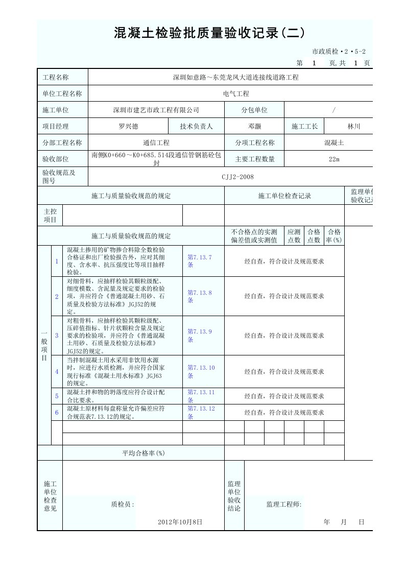 建筑工程-混凝土检验批质量验收记录二