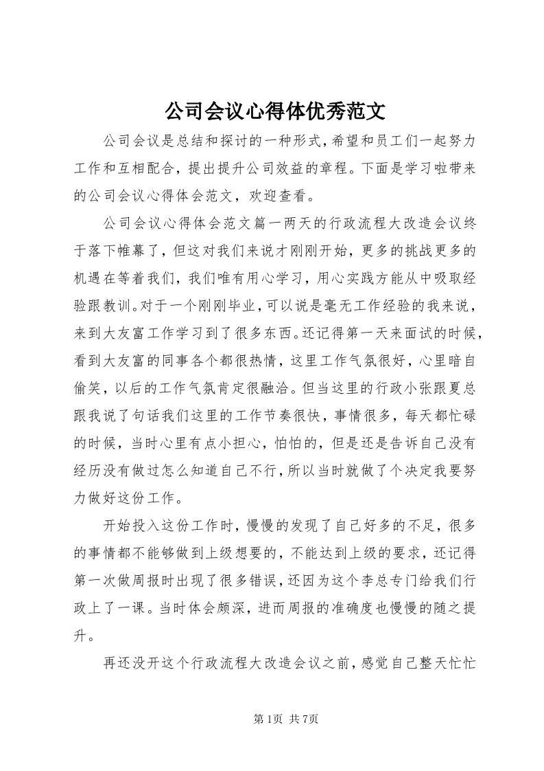 公司会议心得体优秀范文