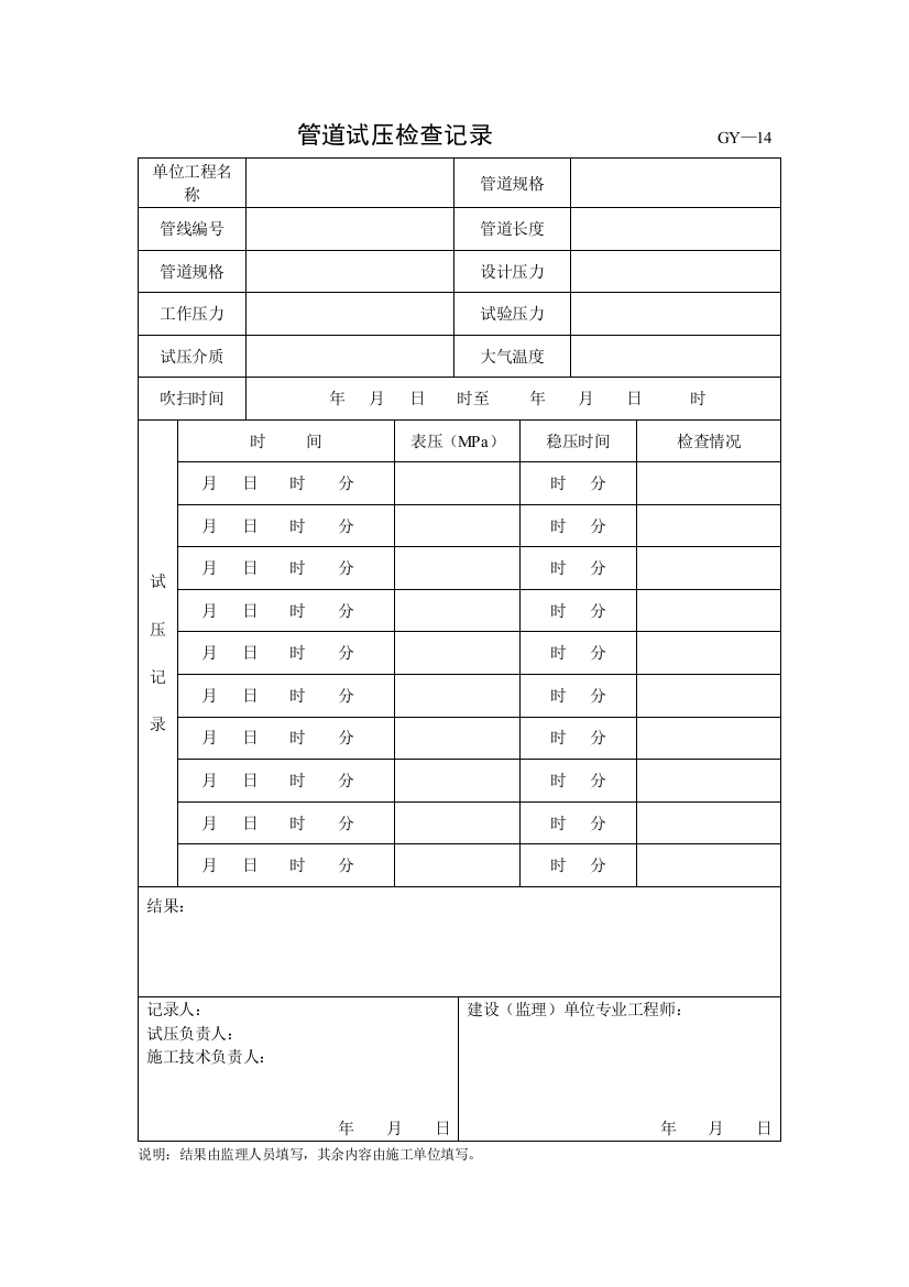 (完整word版)管道试压检查记录表