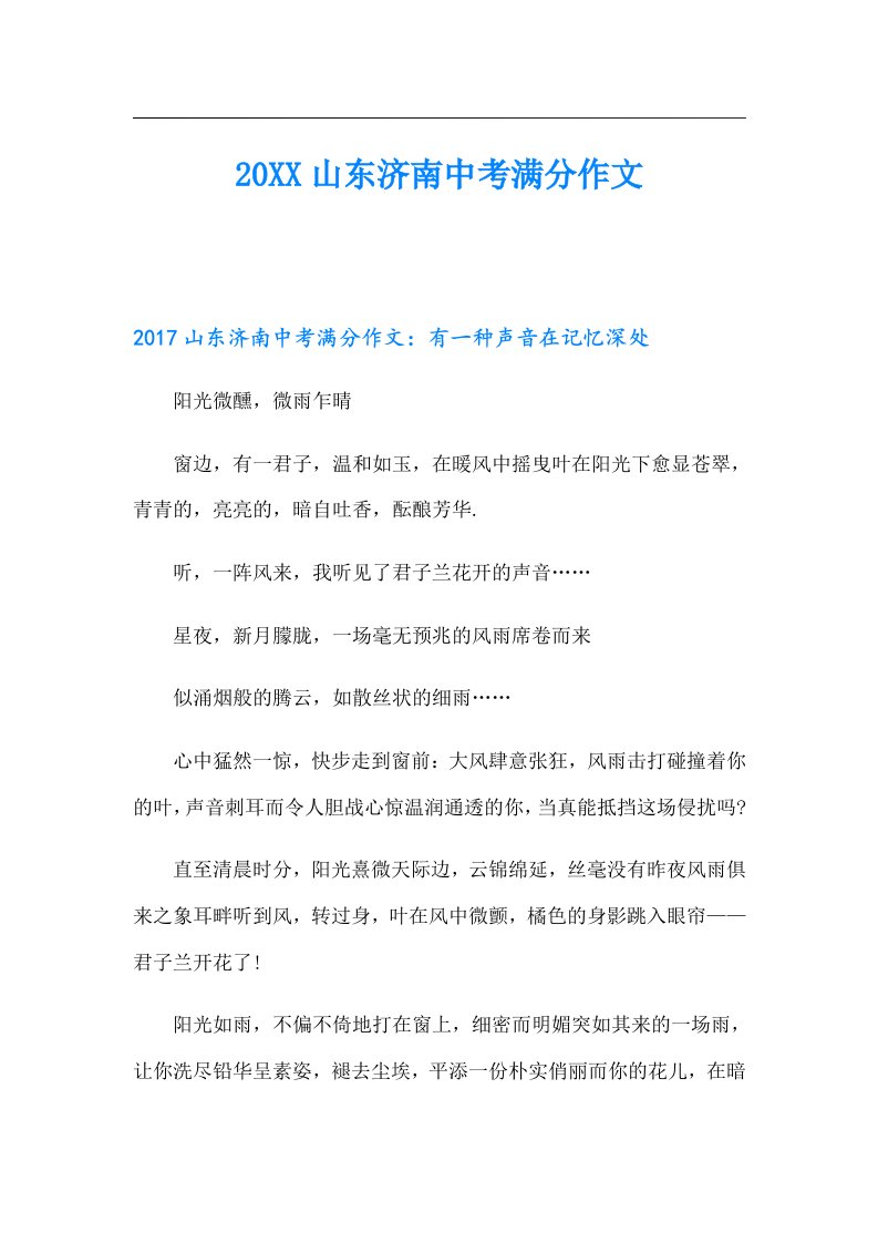 山东济南中考满分作文