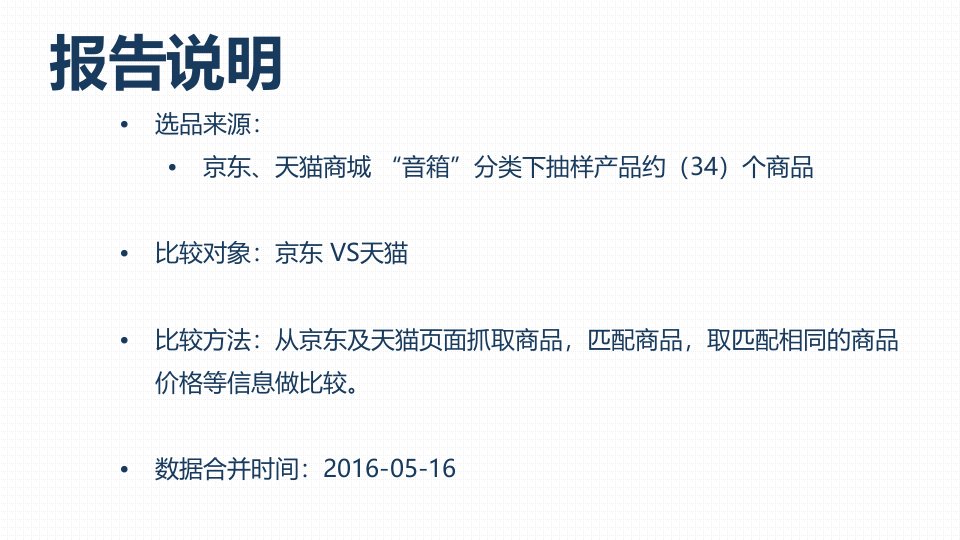 商品价格比较报告原数据音箱京东VS天猫5月第3周ppt课件