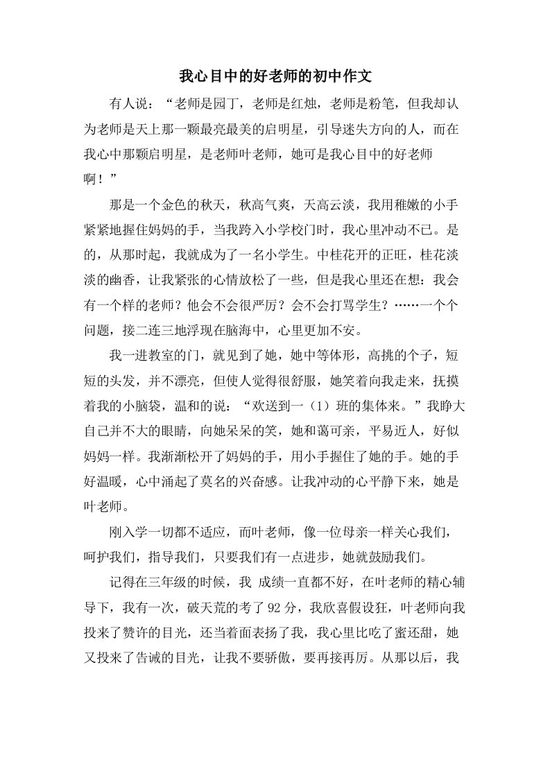 我心目中的好老师的初中作文