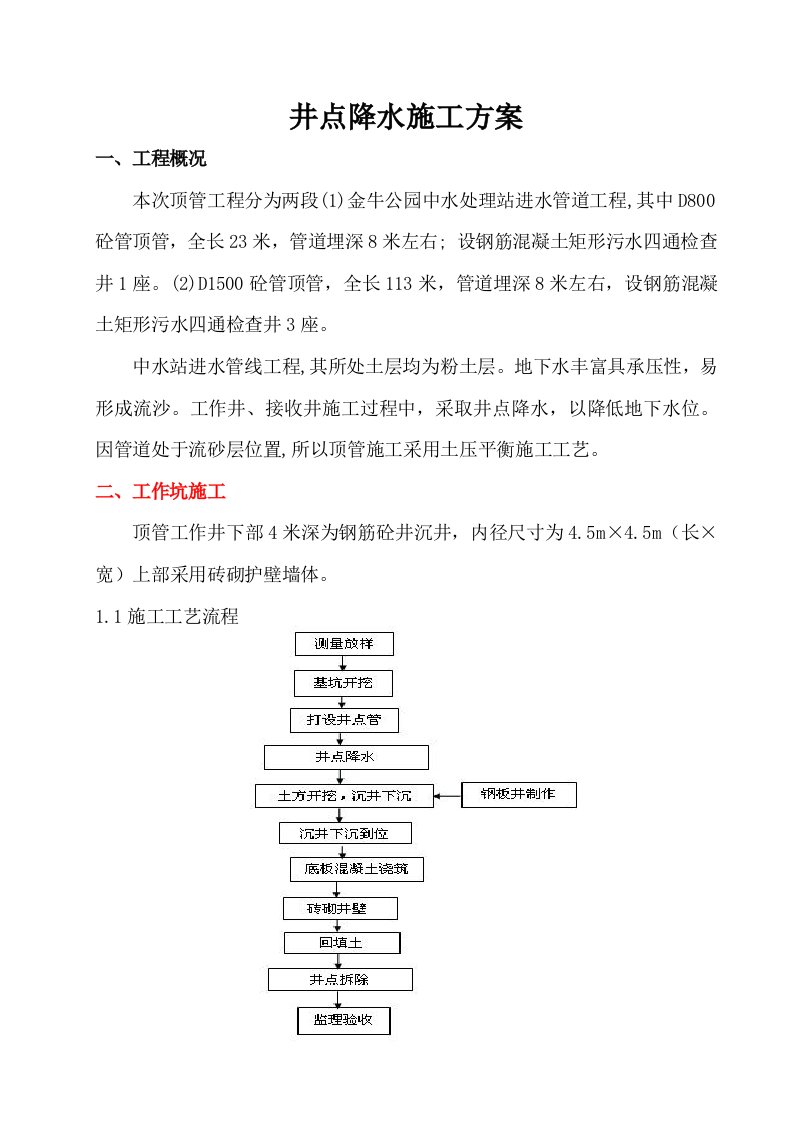 顶管井点降水施工方案1