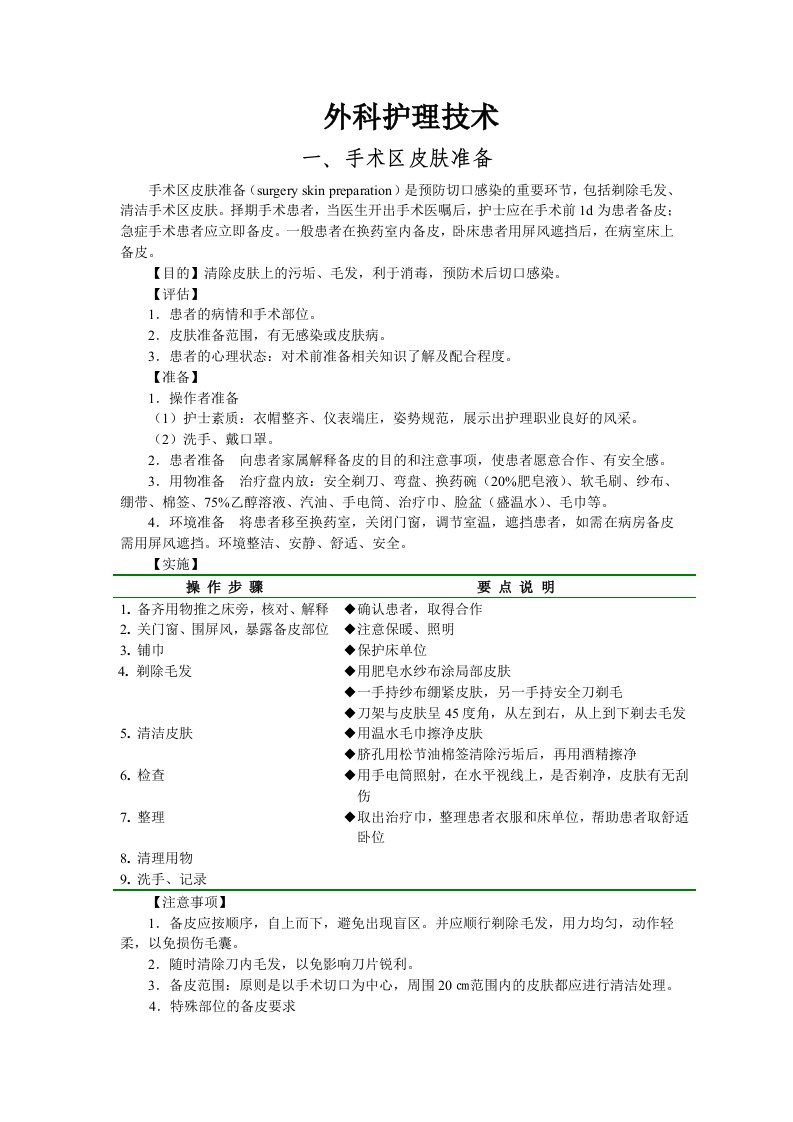 外科护理技术操作规程